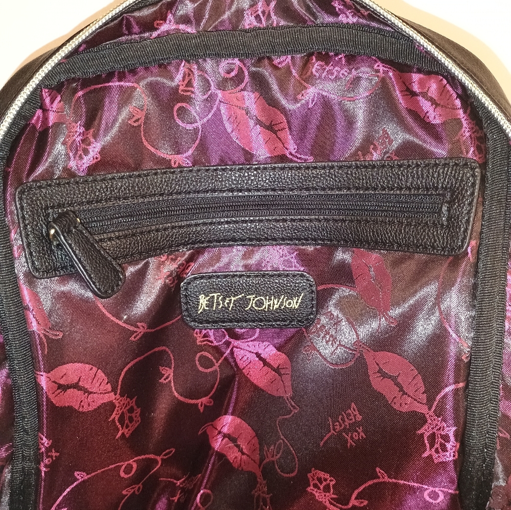 Betsy Johnson Black & White Striped Backpack with Pink Bow - Picture 5 of 6